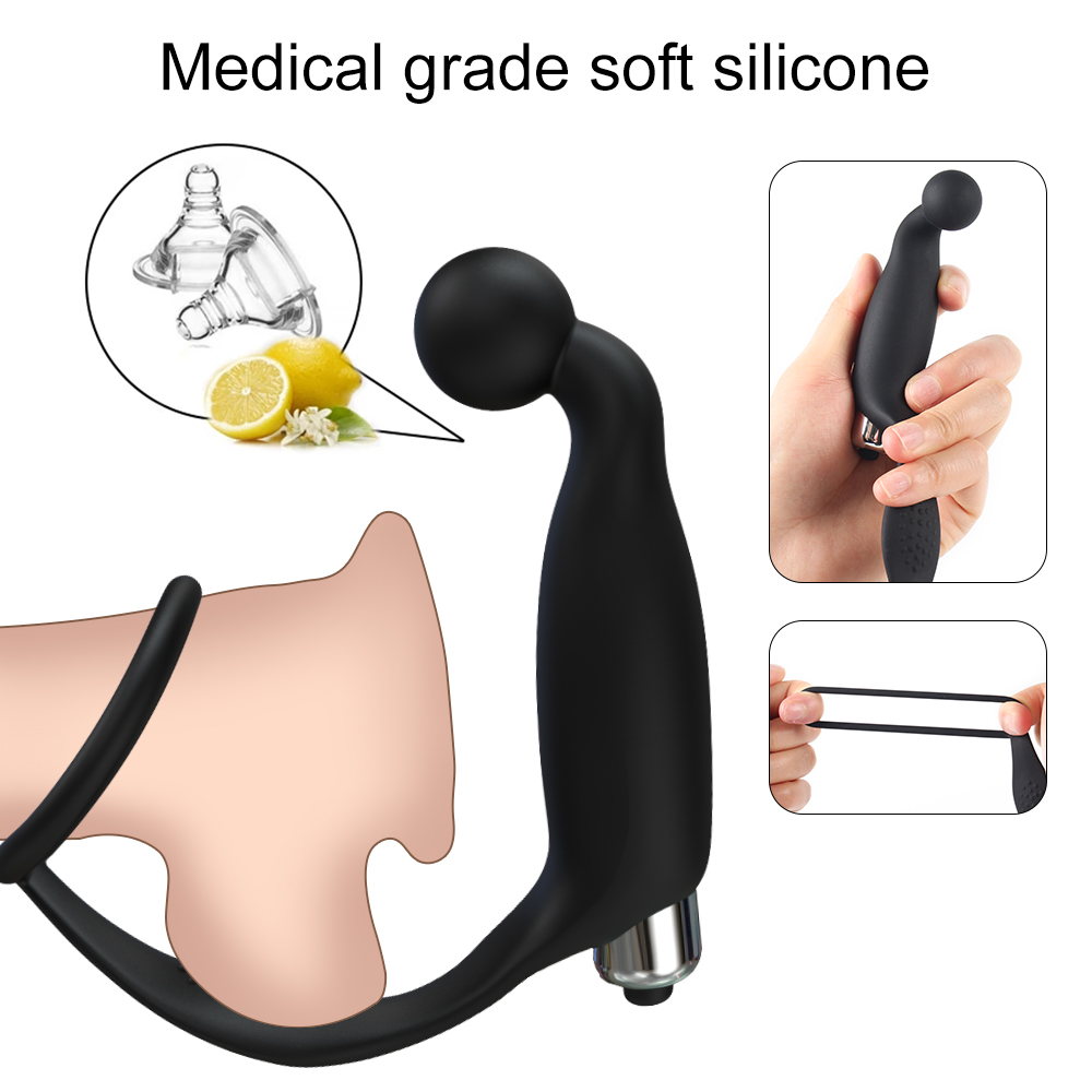Masseur de prostate vibrant avec plug anal &agrave; anneau p&eacute;nien