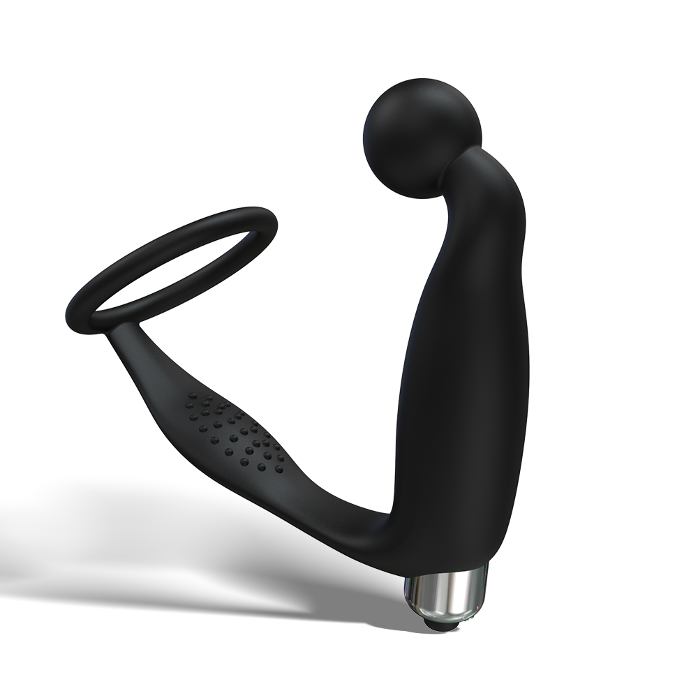 Masseur de prostate vibrant avec plug anal &agrave; anneau p&eacute;nien